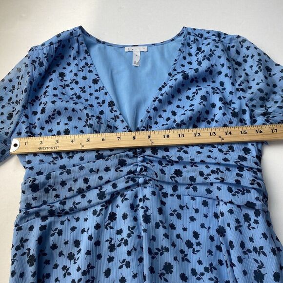 Leith Women’s‎ Long Sleeve Floral Print Mini Dress Size M Zipper Blue Pre Owned - Picture 6 of 14